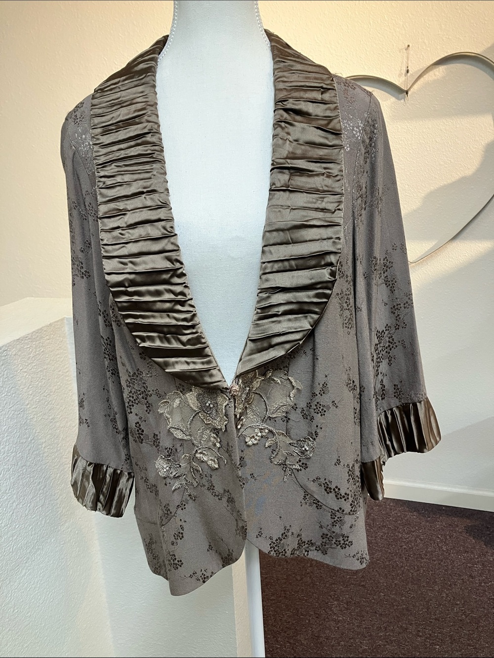 Spencer Alexis Fancy Blazer Satin-Trim Gray Women's Jacket‎ Large